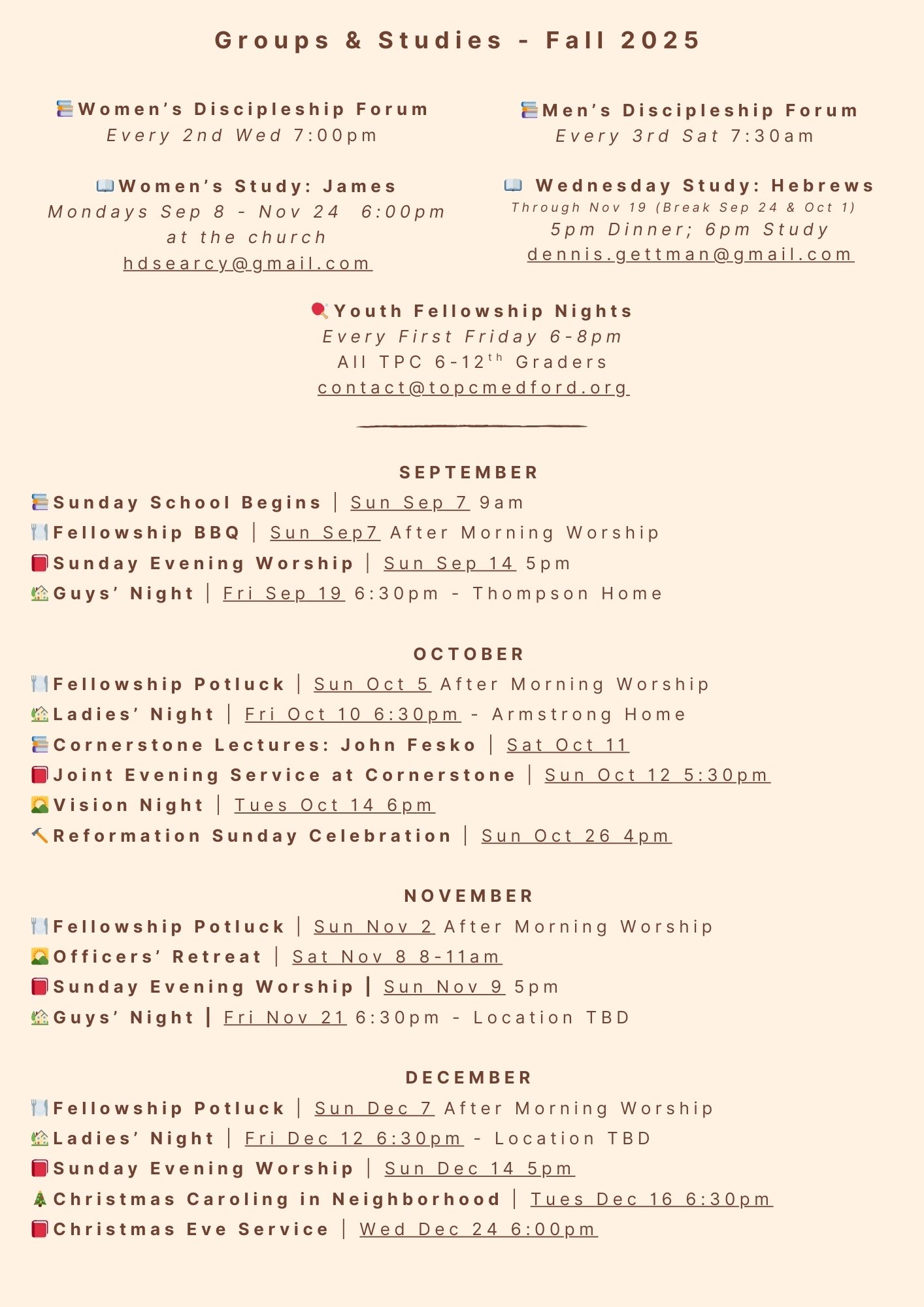Fall 2024 Schedule